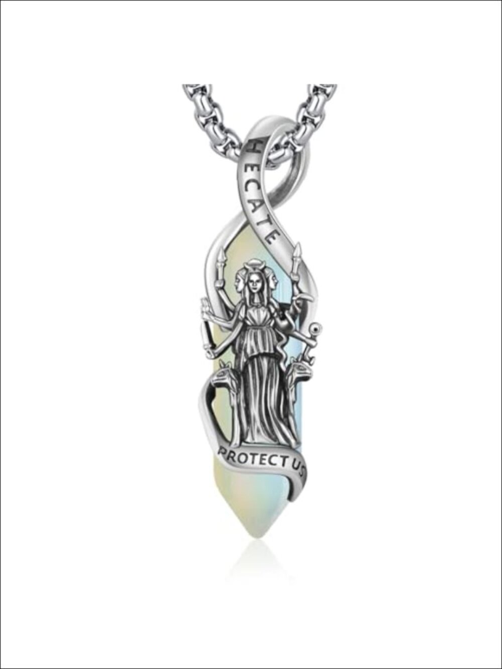 Hecate Triple Moon Goddess Necklace 925 Sterling Silver Opal